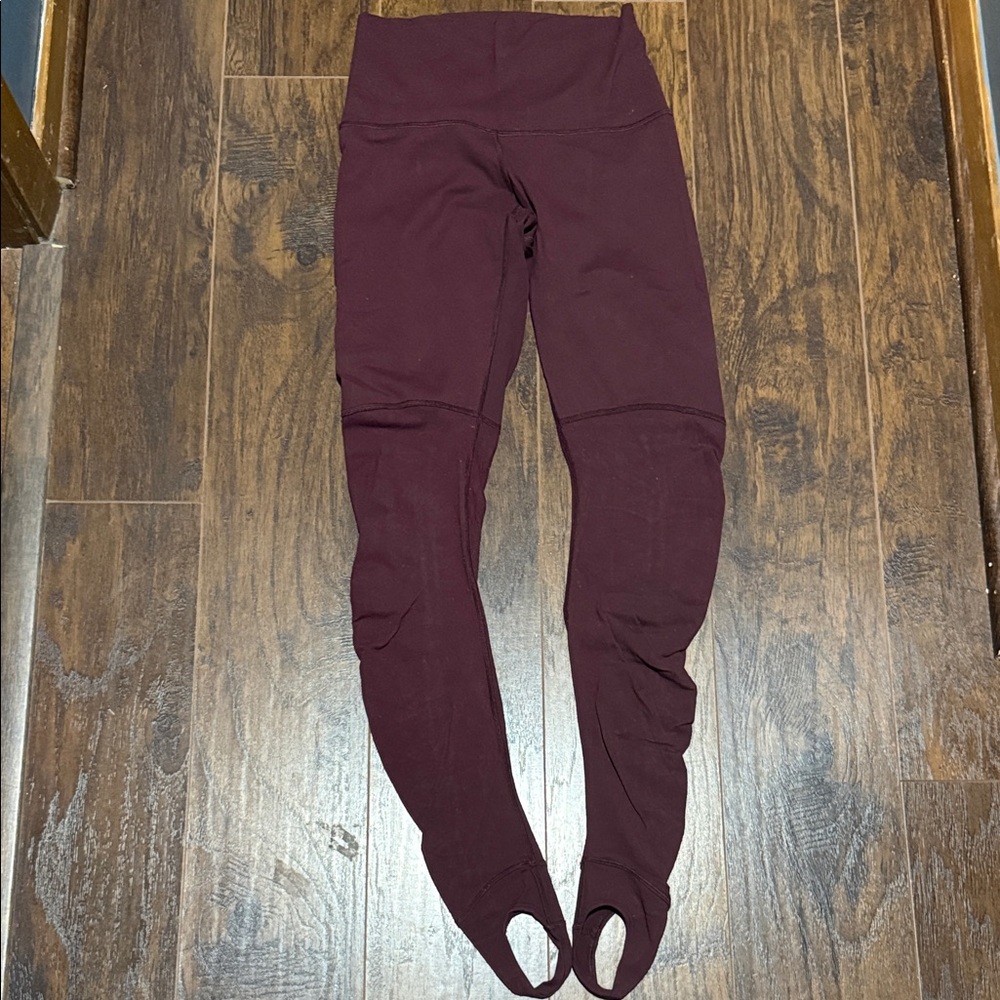 Lululemon Burgundy High-Waisted Still Mind Stirrup Leggings